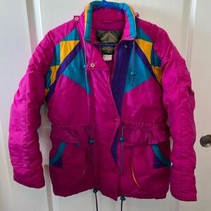 Vtg 80s 90s geometric puffer jacket XS Saved by the Bell Full House hot pink